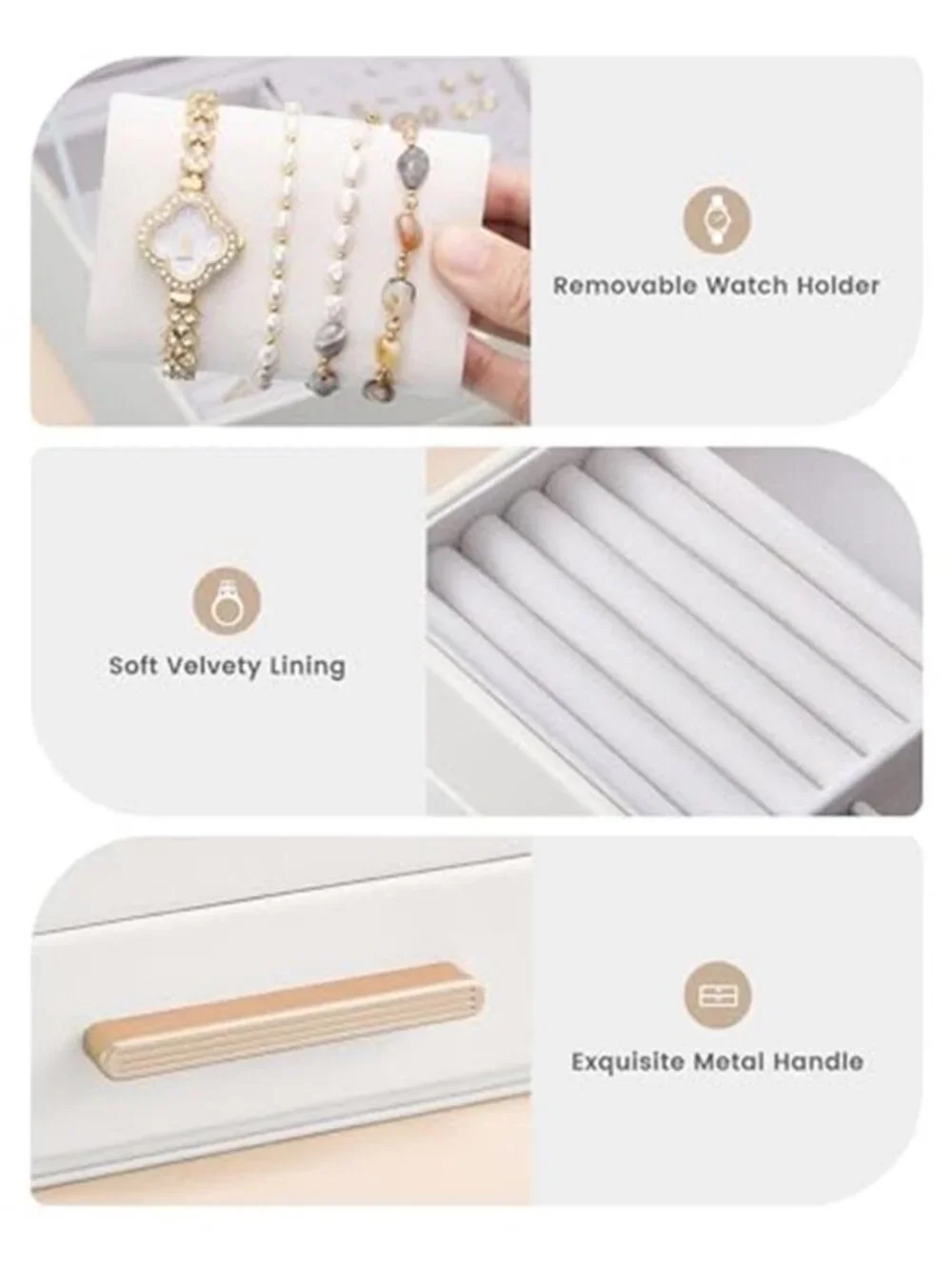 2-Layer Jewelry Box Organizer Holder for Women -Beige